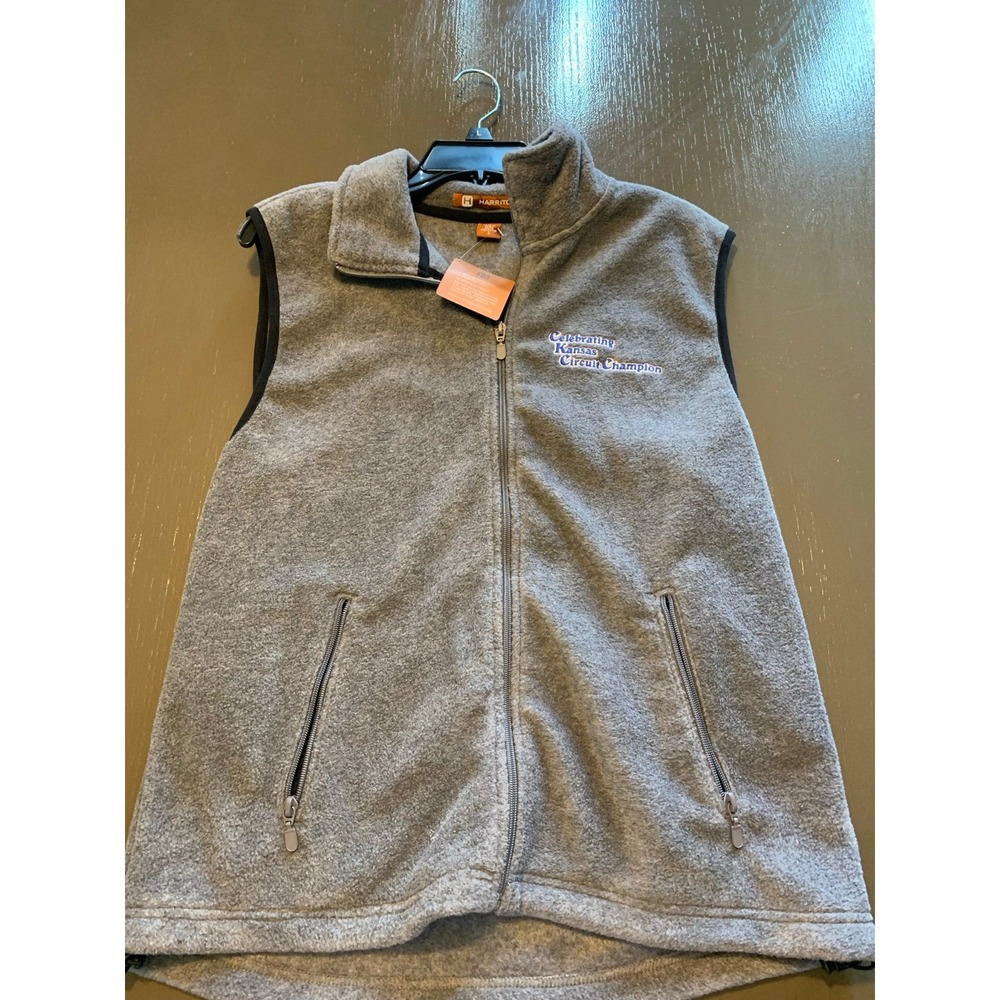 Harriton Mens Gray Fleece Full Zip Vest Kansas Circuit Champion Small NWT